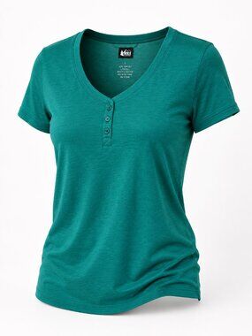 REI Women’s Teal Tencel Lyocell Short Sleeve Henley Top Size Large